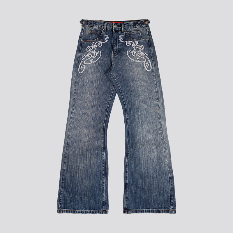 Men Shoes Jeans - جينز بوت كات أزرق بتصميم Y2K،