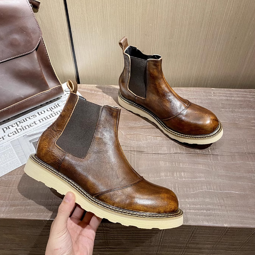 Men Shoes Oxford - الرجعية الرجال جلد طبيعي تشيلسي أحذية