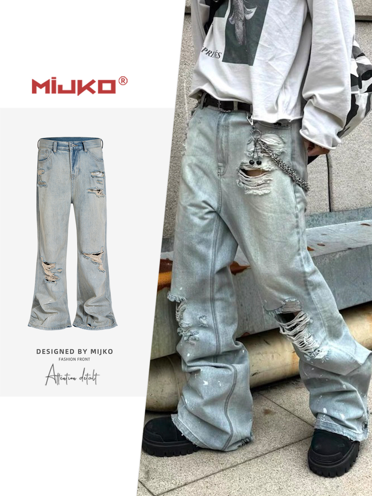 Men Shoes Jeans - MIJKO للجنسين ممزق سلوب الجينز متوهج