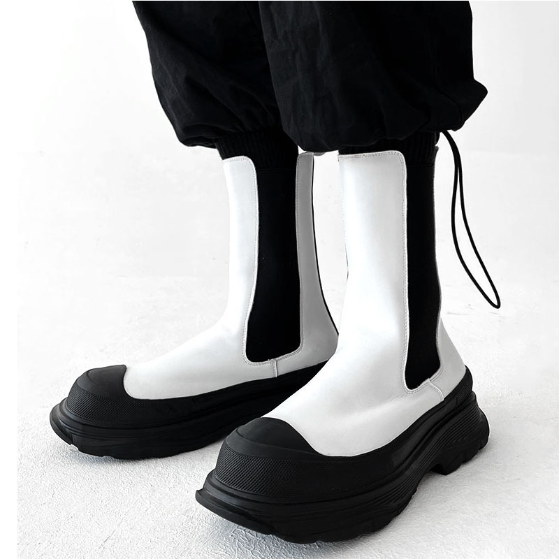 Men'S Shoes Black And White - أحذية تشيلسي العالية للرجال بأسلوب البانك