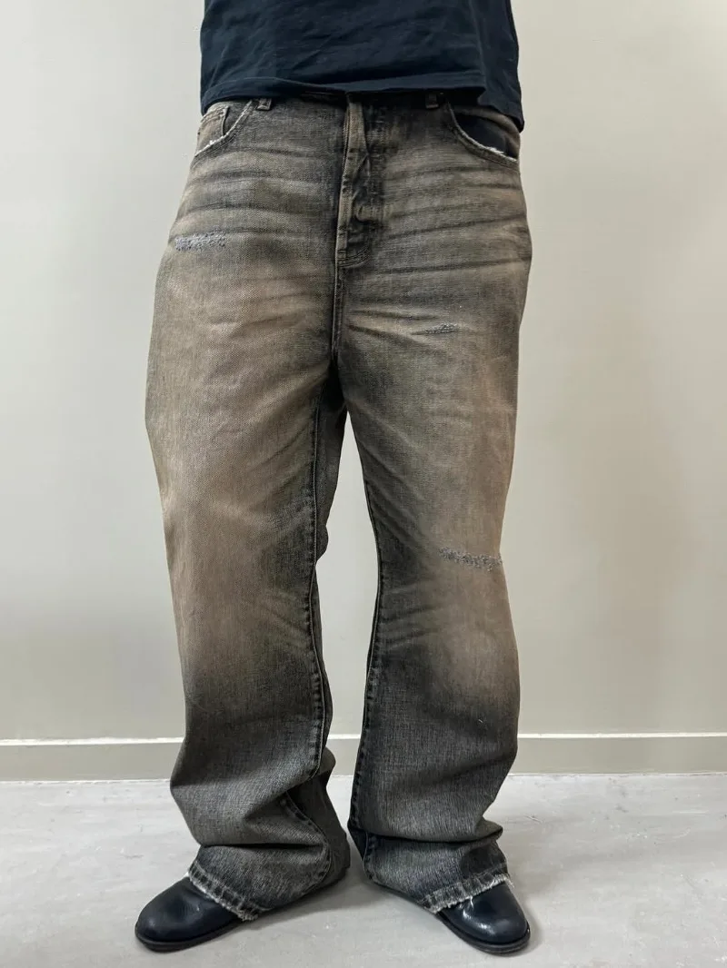 Men Shoes Jeans - جينز واسع بقصة بوت كت، ممزق،