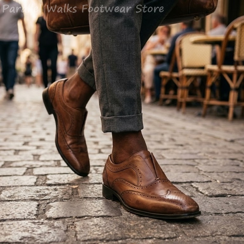 أحذية رجالية جلدية بنية اللون  - مراجعة Men Shoes Oxford وسعره